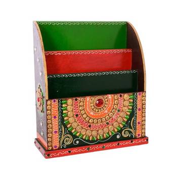 Papier-Mache Embossed 3 Racks Floor Standing Magzine Holder 3