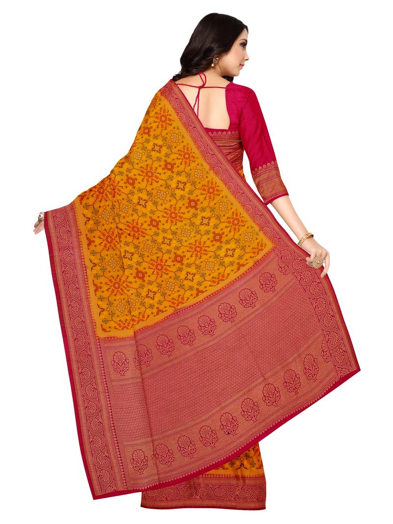 Mimosa Ikat Style Art Silk Saree Color :  Mustard Yellow