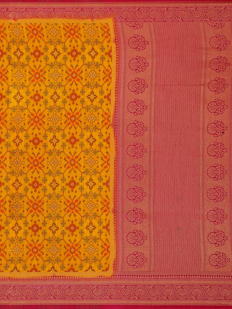 Mimosa Ikat Style Art Silk Saree Color :  Mustard Yellow
