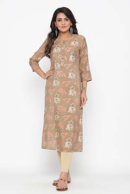 Ardozaa Women's Muslin Printed Straight Kurta (Grey) 1