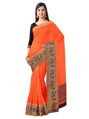 Mimosa Faux Kanjivaram Style Linen Saree Color :  Orange 1
