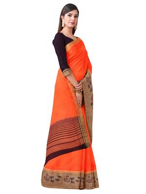 Mimosa Faux Kanjivaram Style Linen Saree Color :  Orange 2