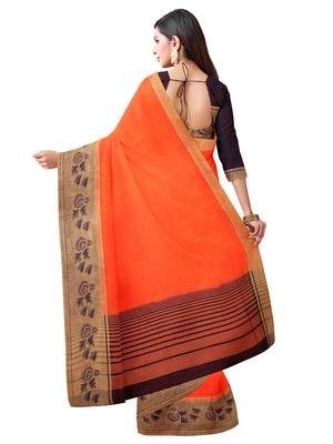 Mimosa Faux Kanjivaram Style Linen Saree Color :  Orange 3