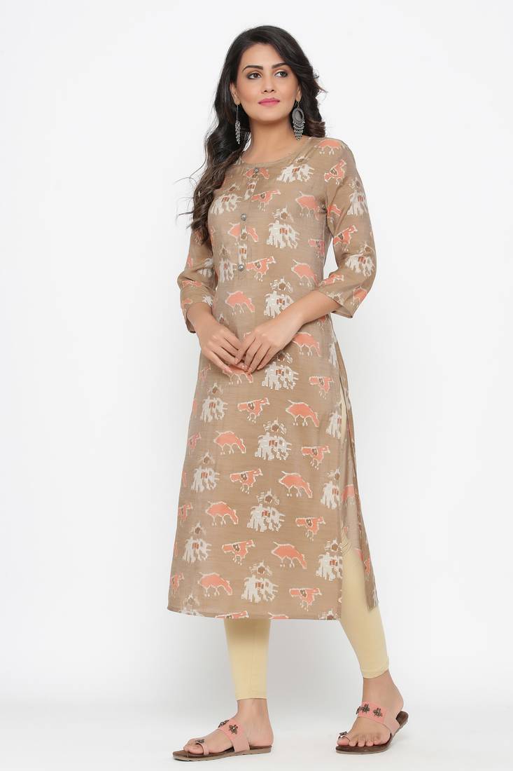 Ardozaa Women's Muslin Printed Straight Kurta (Grey)