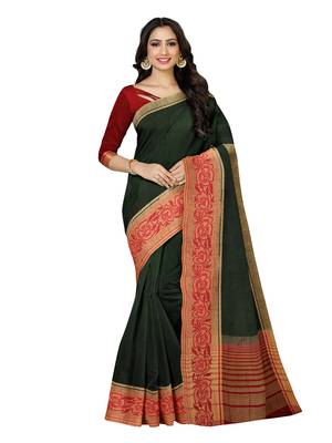 Mimosa Kanjivaram Style Linen Saree Color :  Green 1