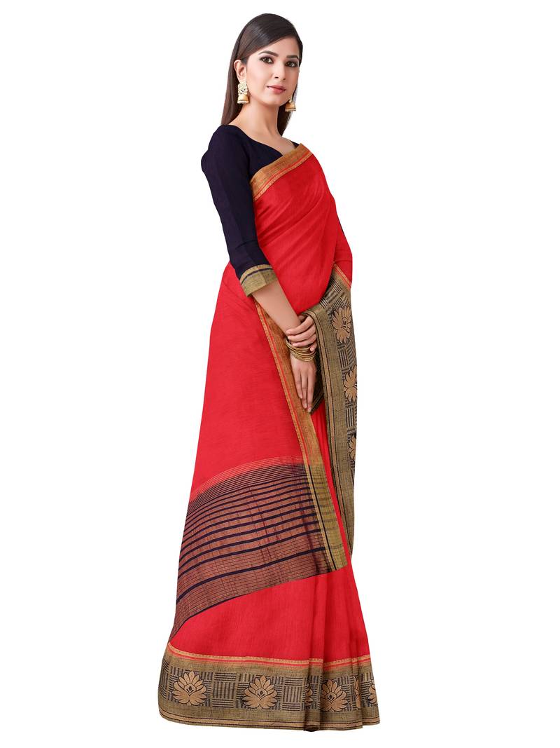 Mimosa Kanjivaram Style Linen Saree Color :  Red