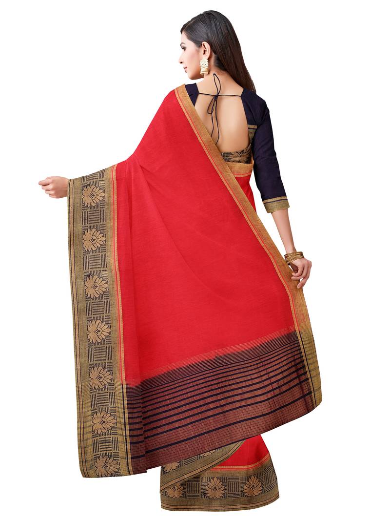 Mimosa Kanjivaram Style Linen Saree Color :  Red