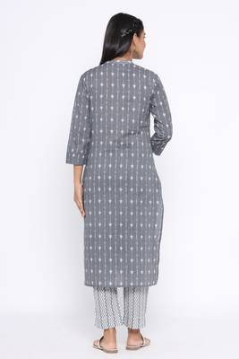Ardozaa Women's Cotton Printed Straight Kurta Pant Set (Grey) 5