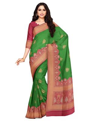 Mimosa Faux Kanjivaram Style Art Silk Saree Color :  Green 1
