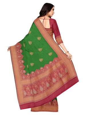 Mimosa Faux Kanjivaram Style Art Silk Saree Color :  Green 3