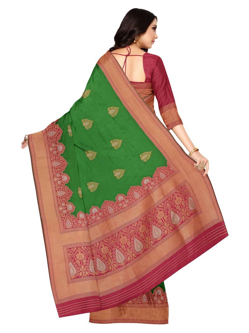 Mimosa Faux Kanjivaram Style Art Silk Saree Color :  Green