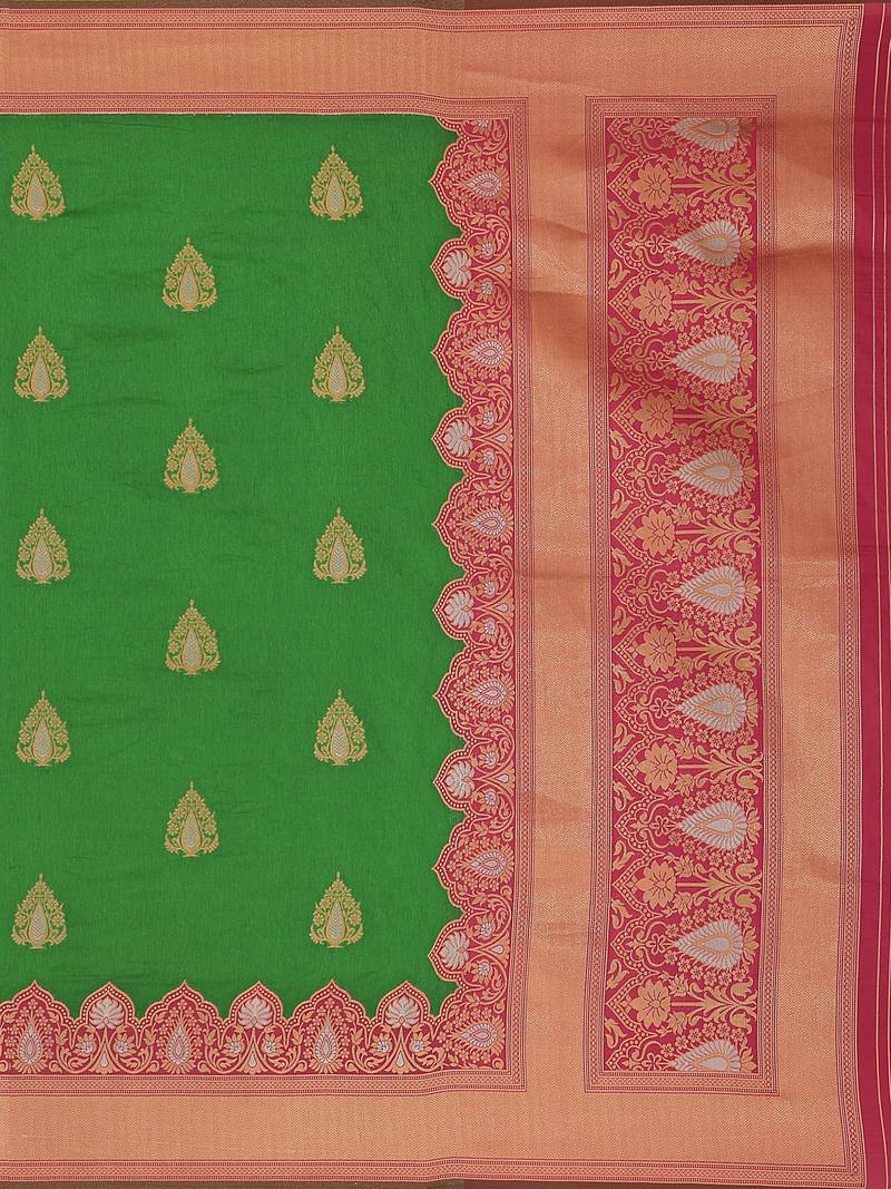 Mimosa Faux Kanjivaram Style Art Silk Saree Color :  Green