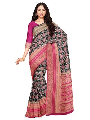 Mimosa Ikat Style Art Silk Saree Color :  Navy Blue 1