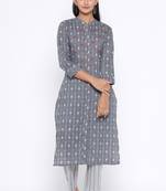 Ardozaa Women's Cotton Printed Straight Kurta Pant Set (Grey)