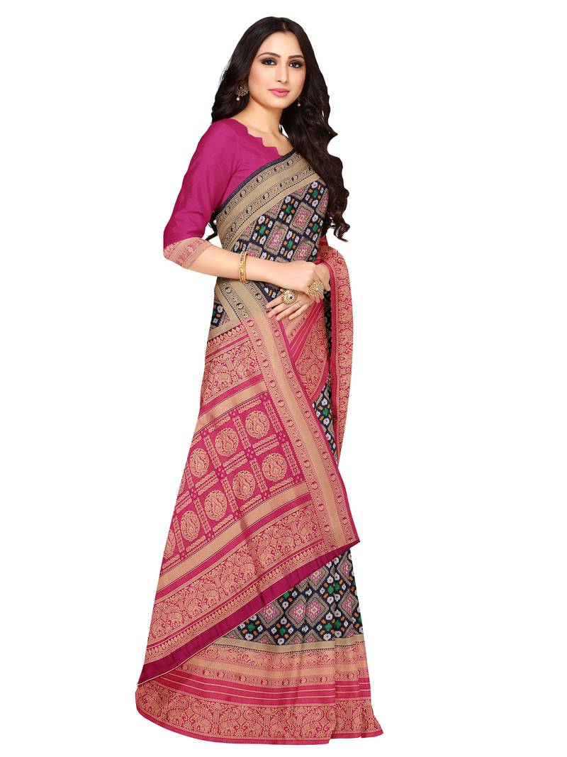 Mimosa Ikat Style Art Silk Saree Color :  Navy Blue