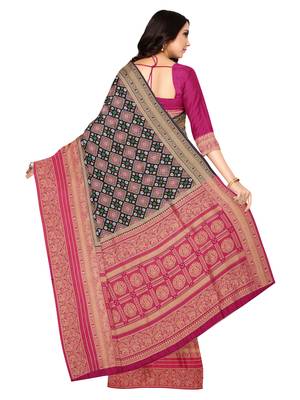 Mimosa Ikat Style Art Silk Saree Color :  Navy Blue 3