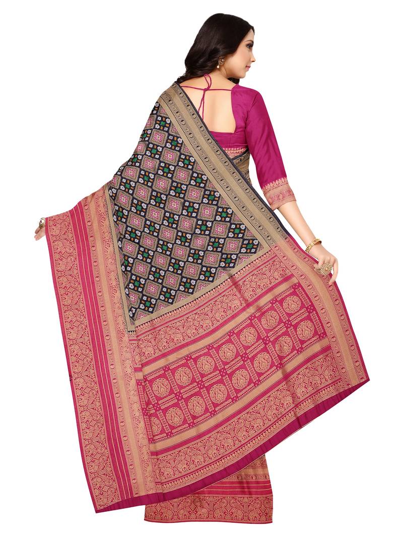 Mimosa Ikat Style Art Silk Saree Color :  Navy Blue