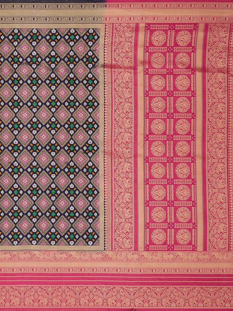 Mimosa Ikat Style Art Silk Saree Color :  Navy Blue