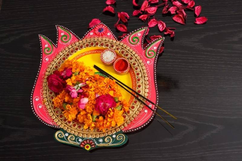 Papier-Mache Lotus Design Multiutility Pooja Thali