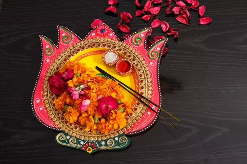 Papier-Mache Lotus Design Multiutility Pooja Thali