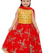 Red embroidered art silk stitched lehenga