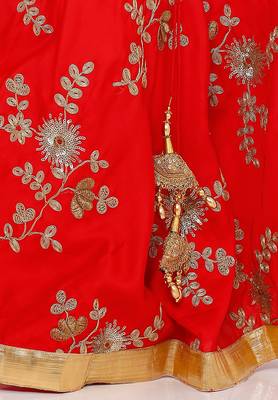 Red embroidered art silk stitched lehenga 4