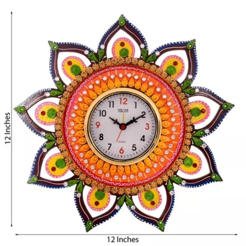 Decorative and Glossy Papier-Mache Wooden Wall Clock