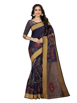 Mimosa Faux Kanjivaram Style Art Silk Saree Color :  Navy Blue 1