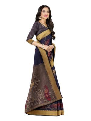 Mimosa Faux Kanjivaram Style Art Silk Saree Color :  Navy Blue 2