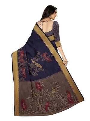 Mimosa Faux Kanjivaram Style Art Silk Saree Color :  Navy Blue 3