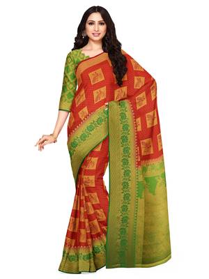 Mimosa Faux Kanjivaram Style Art Silk Saree Color :  Red 1