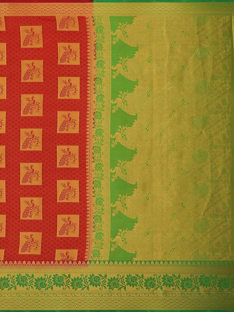 Mimosa Faux Kanjivaram Style Art Silk Saree Color :  Red