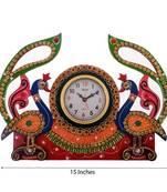 Peocock Design Decorative Papier-Mache Wooden Wall Clock