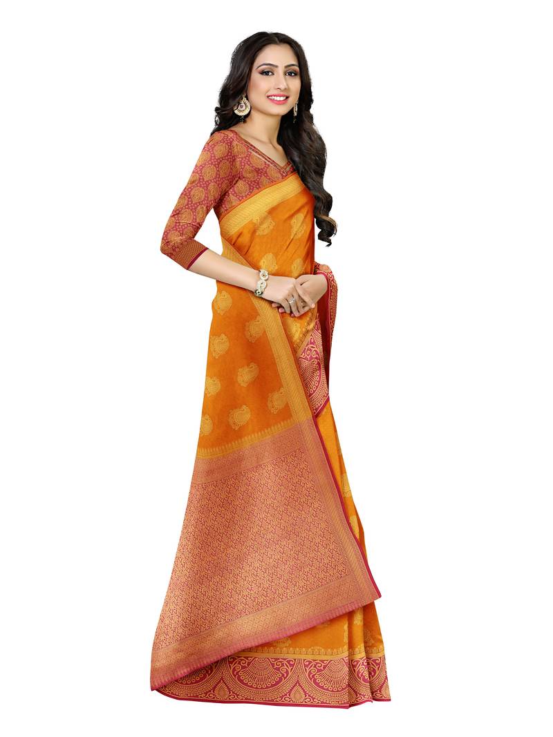 Mimosa Kanjivaram Style Art Silk Saree Color :  Mustard Yellow