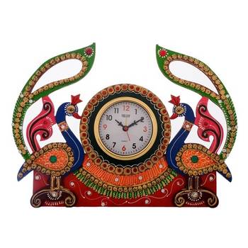 Peocock Design Decorative Papier-Mache Wooden Wall Clock 2