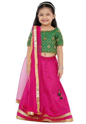 Pink embroidered art silk stitched lehenga 1