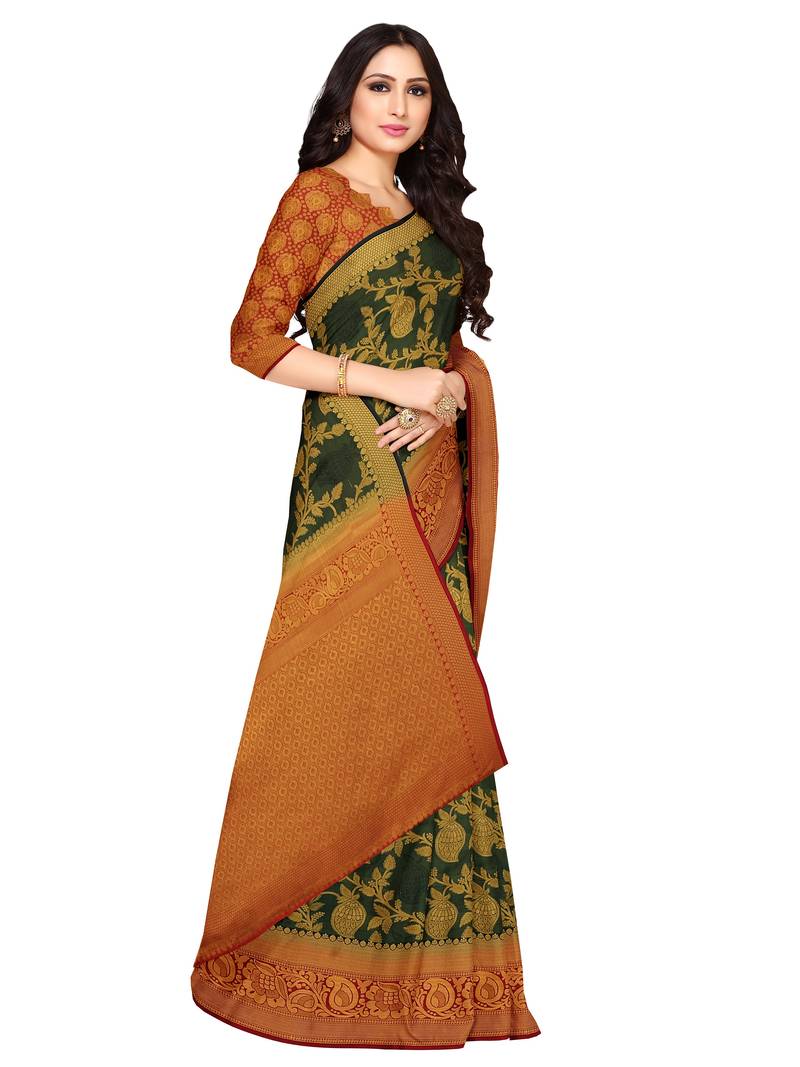 Mimosa Kanjivaram Style Art Silk Saree Color :  Green