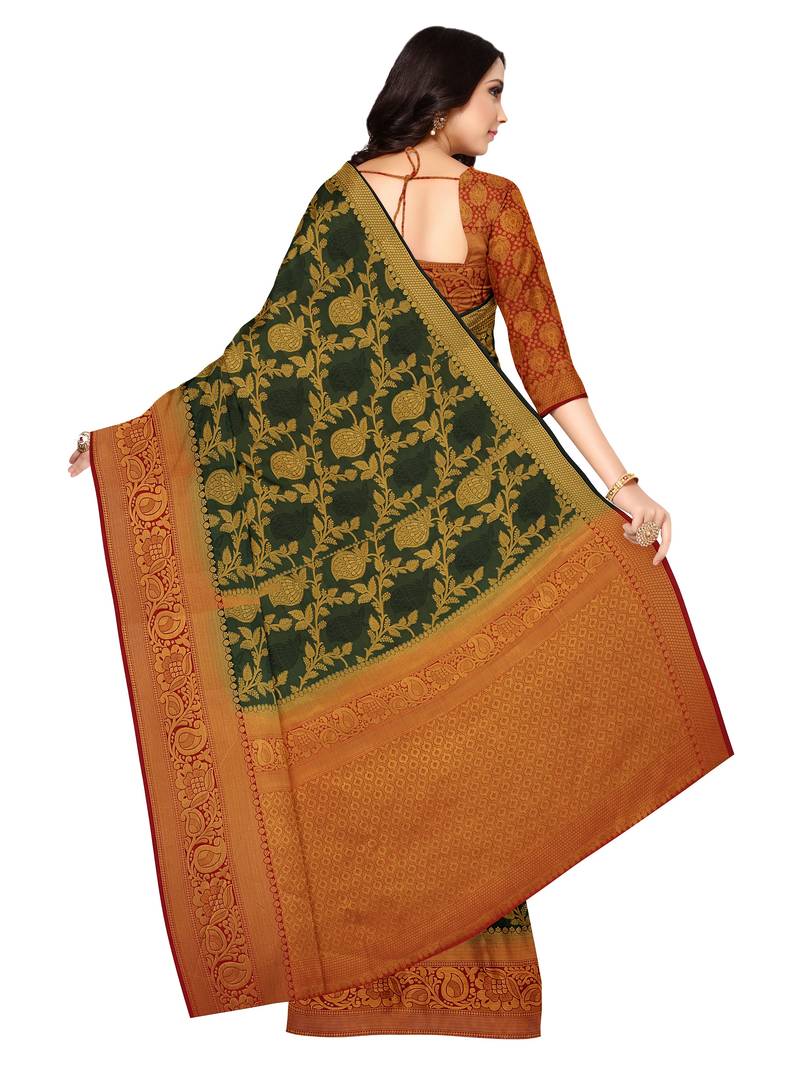 Mimosa Kanjivaram Style Art Silk Saree Color :  Green