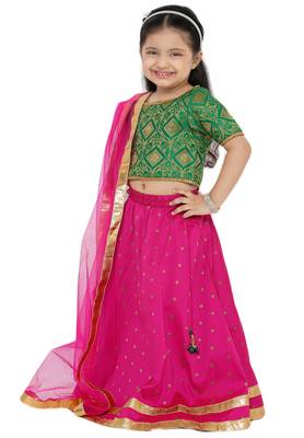 Pink embroidered art silk stitched lehenga 3