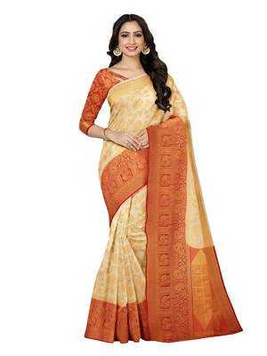 Mimosa Faux Kanjivaram Style Art Silk Saree Color :  Off-white 1