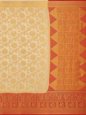 Mimosa Faux Kanjivaram Style Art Silk Saree Color :  Off-white 5