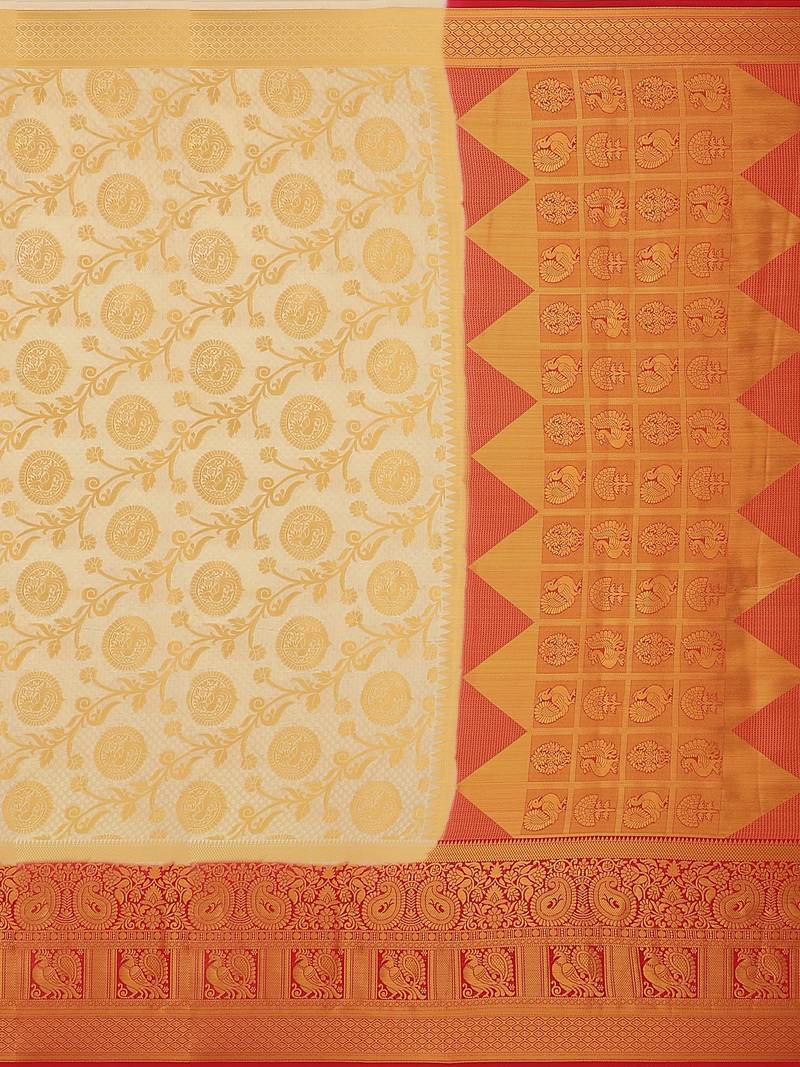 Mimosa Faux Kanjivaram Style Art Silk Saree Color :  Off-white