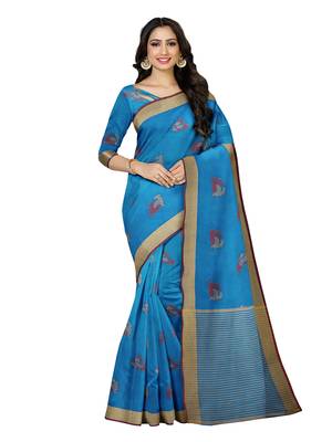 Mimosa Ikat Style Art Silk Saree Color :  Blue 1