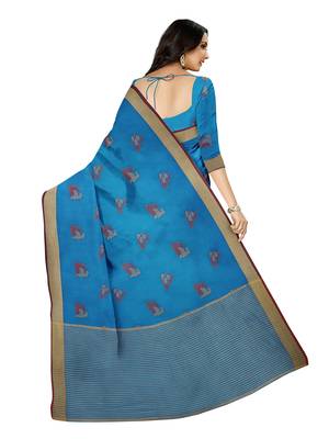 Mimosa Ikat Style Art Silk Saree Color :  Blue 3