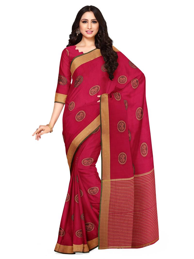 Mimosa Ikat Style Art Silk Saree Color :  Pink
