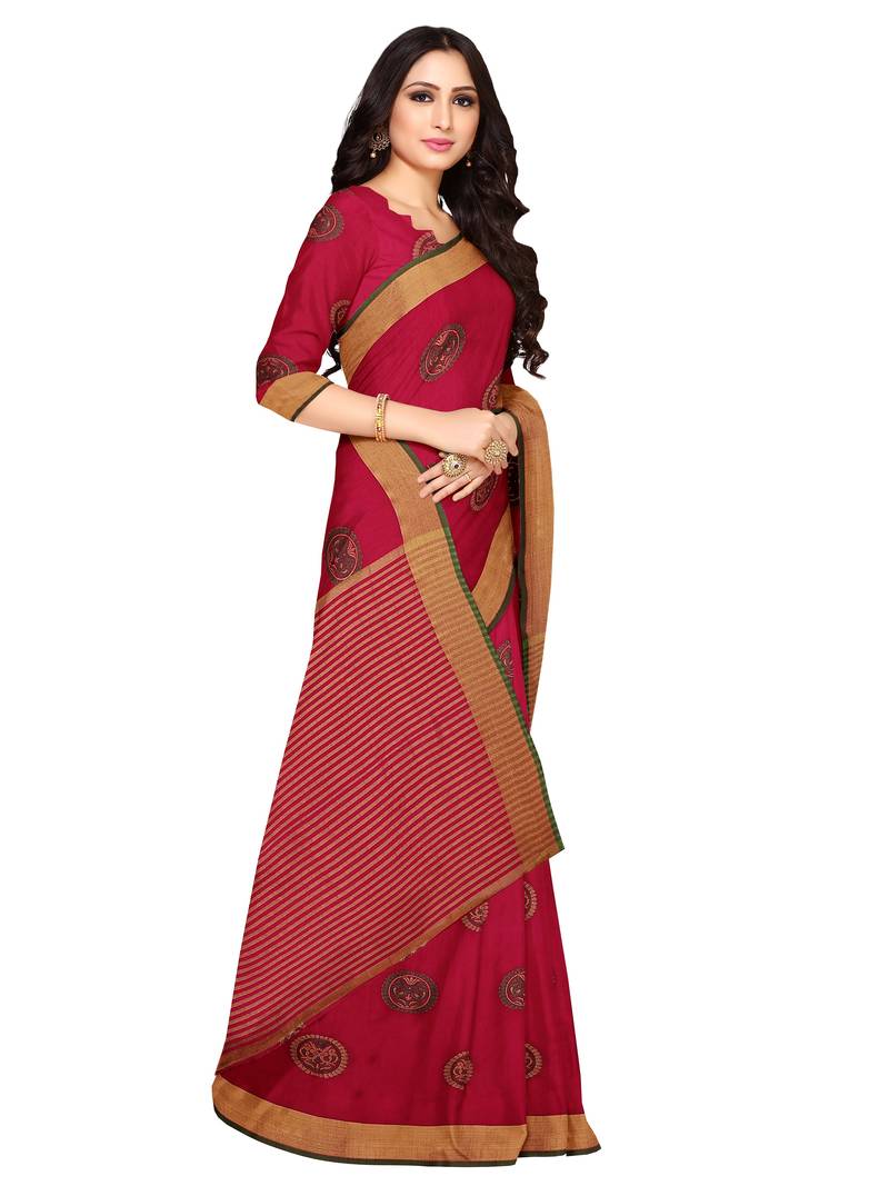 Mimosa Ikat Style Art Silk Saree Color :  Pink