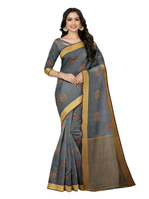 Mimosa Ikat Style Art Silk Saree Color :  Charcoal Grey 1