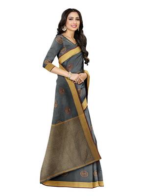 Mimosa Ikat Style Art Silk Saree Color :  Charcoal Grey 2