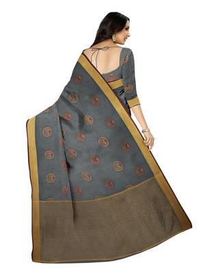 Mimosa Ikat Style Art Silk Saree Color :  Charcoal Grey 3