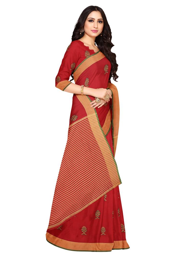 Mimosa Ikat Style Art Silk Saree Color :  Red